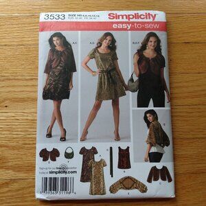 Dress Top Jacket Sewing Pattern 6-14 Shrug Belt Purse Bag Simplicity 3533 UNCUT